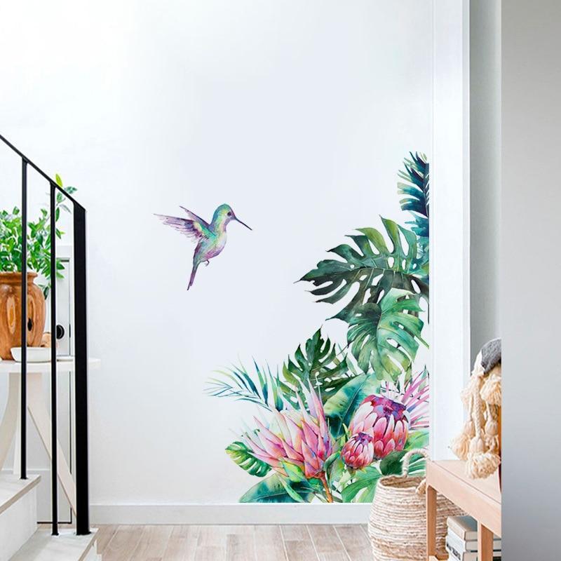 Stunning Bird And Tropical leaves flowers Wall Stickers - Fansee Australia