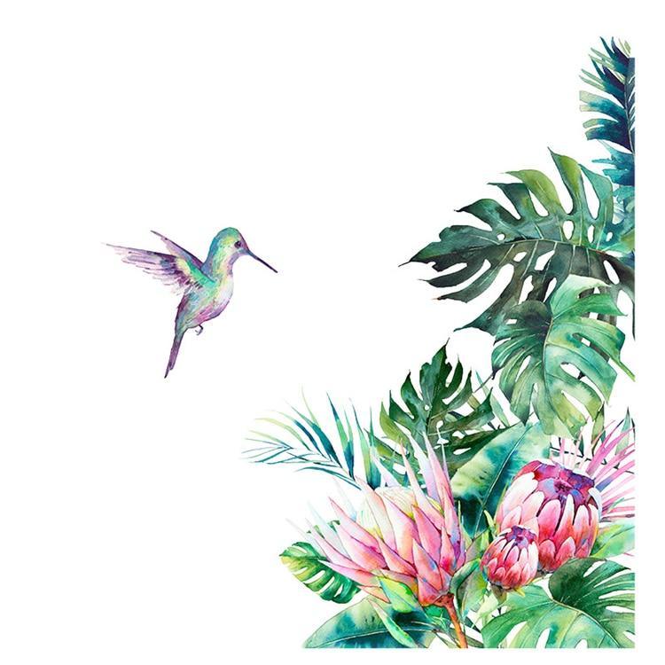 Stunning Bird And Tropical leaves flowers Wall Stickers - Fansee Australia