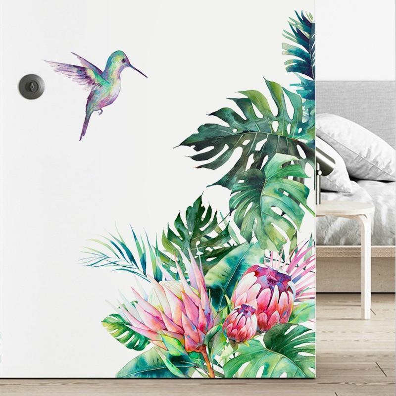 Stunning Bird And Tropical leaves flowers Wall Stickers - Fansee Australia