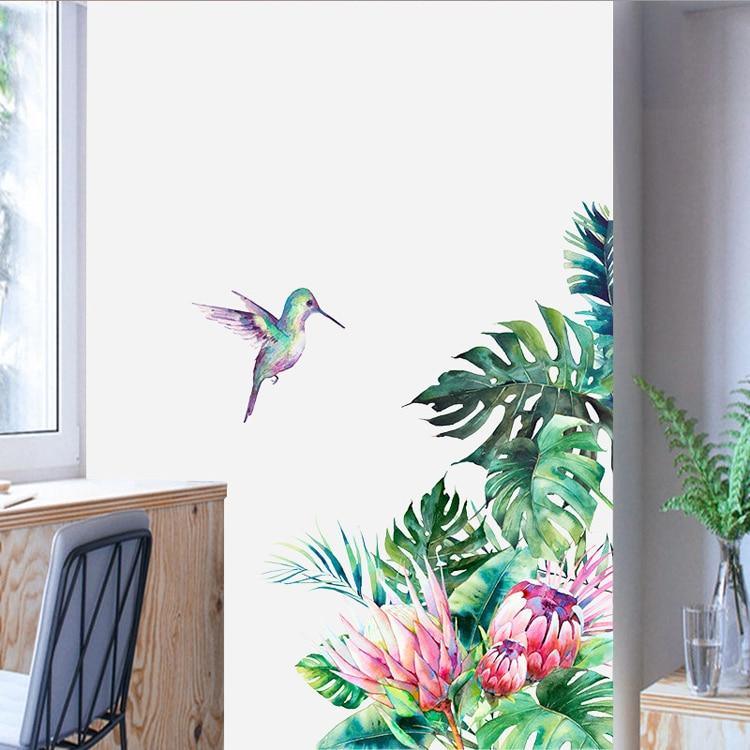 Stunning Bird And Tropical leaves flowers Wall Stickers - Fansee Australia