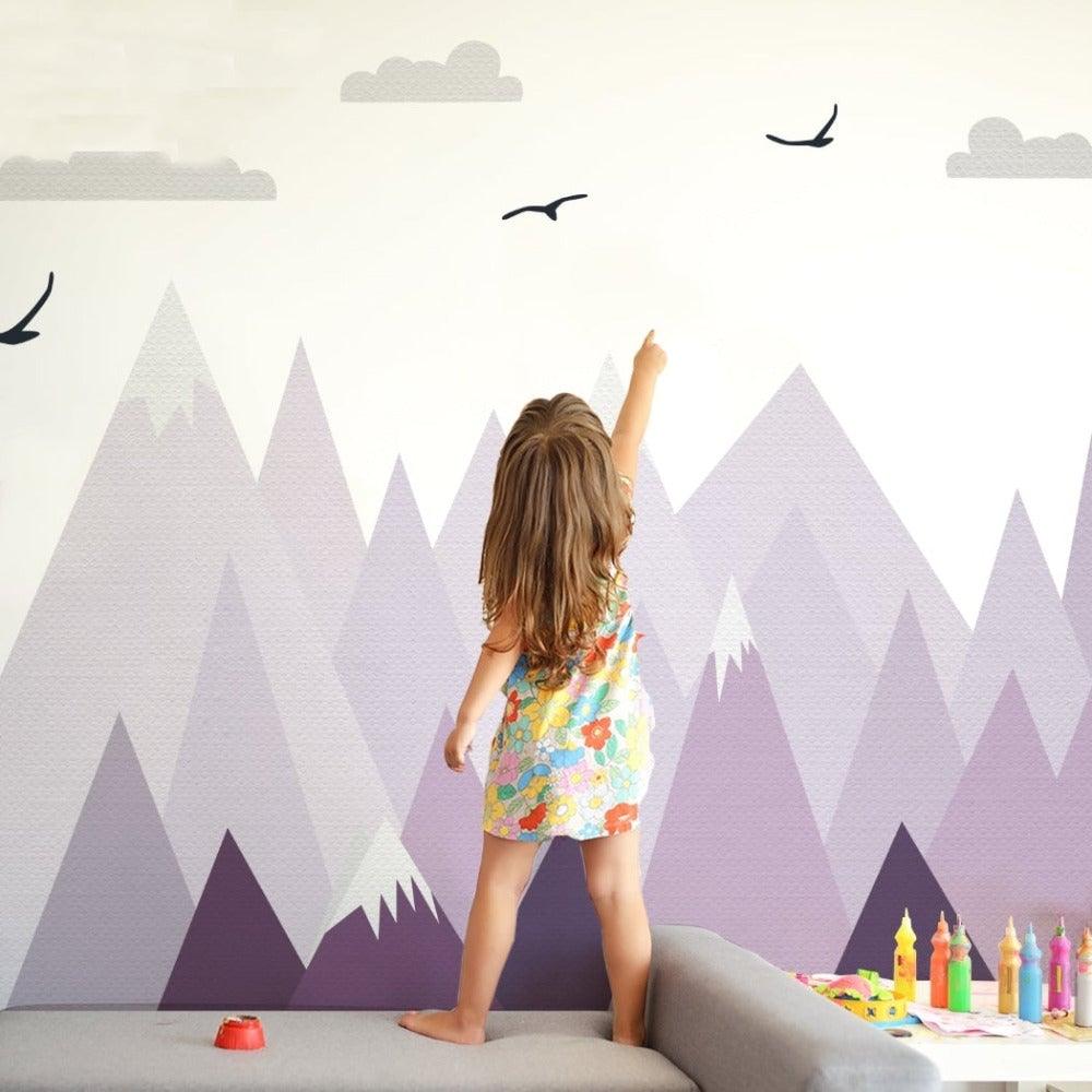 Violet Triangle Mountains Peel and Stick Fabric Wall Stickers - Fansee Australia